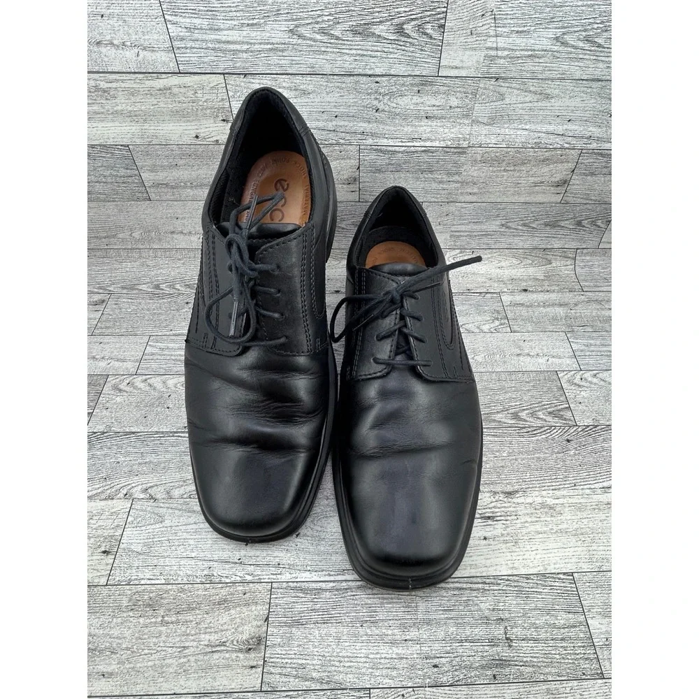 ECCO Mens Black Leather Lace‎ Up Oxford Dress Shoes Size 45 EU 11.5 US